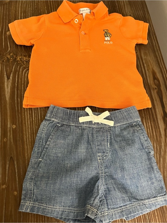 Ralph Lauren Other - Ralph Lauren 2-pc Orange Pique Polo Shirt Chambray Shorts Set Size 6 Months